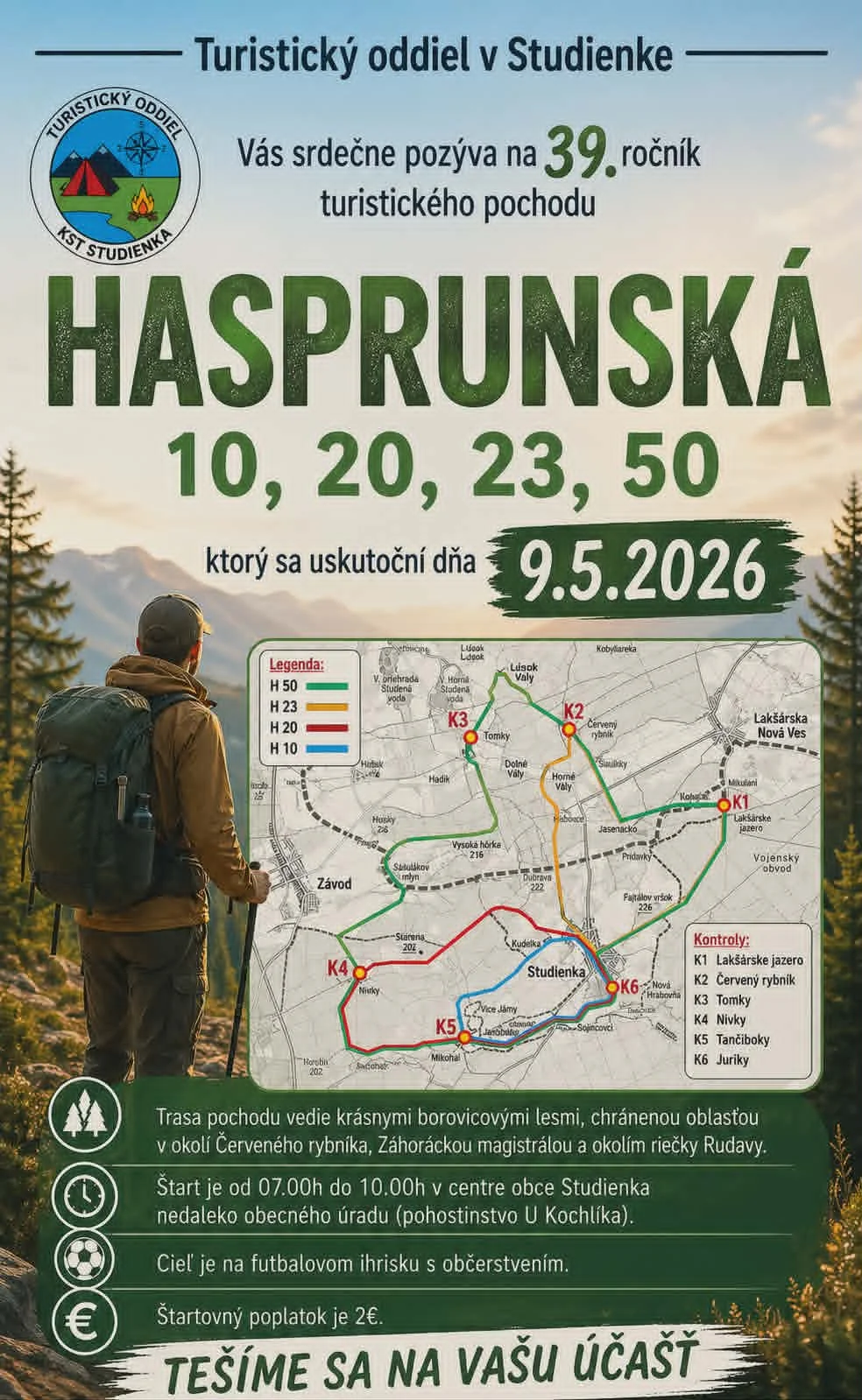 Pozvánka na turistický pochod "Hasprunská 10, 20, 23, 50"(9.5.2026)