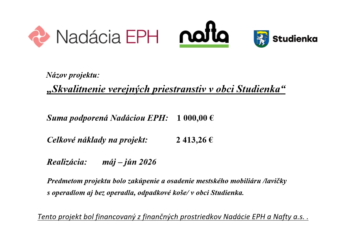 Nadácia EPH podporila skvalitnenie verejných priestranstiev v obci Studienka